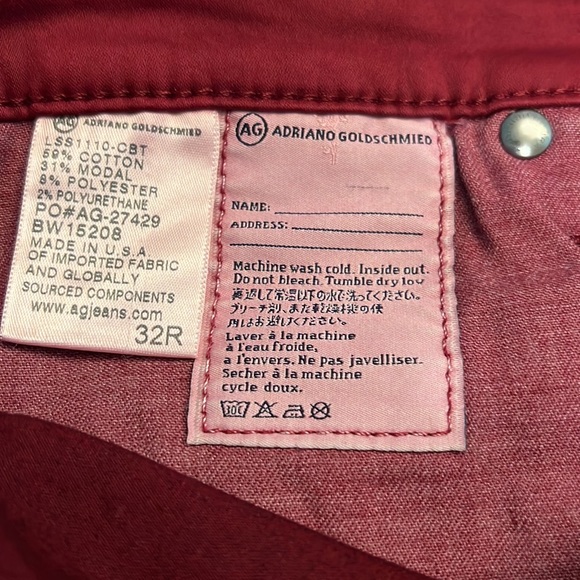 AG Adriano Goldschmied NWT The Stilt Cigarette Leg Dark Red Women’s Size 32 - Picture 7 of 8